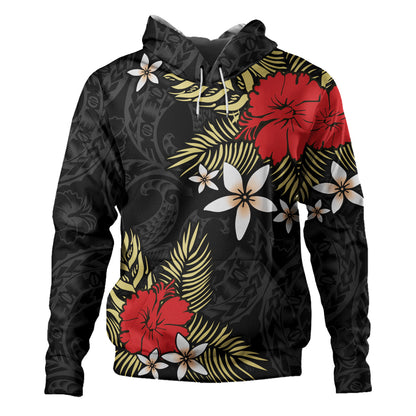 Polynesian Hoodie Hibiscus Plumeria Flowers Polynesian Tribal Motif Patterns