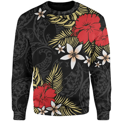 Polynesian Sweatshirt Hibiscus Plumeria Flowers Polynesian Tribal Motif Patterns