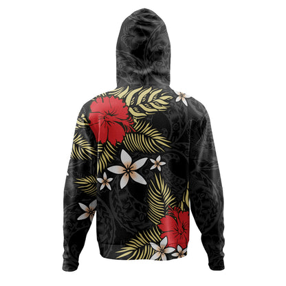 Polynesian Hoodie Hibiscus Plumeria Flowers Polynesian Tribal Motif Patterns