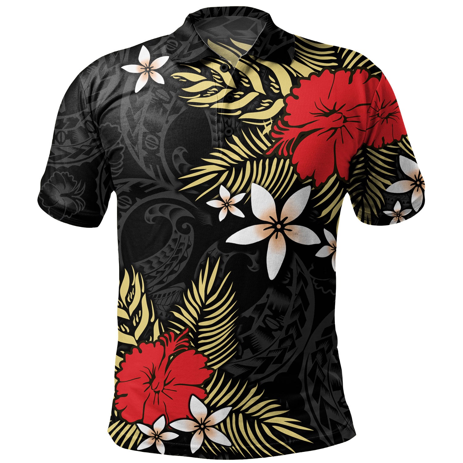 Polynesian Polo Shirt Hibiscus Plumeria Flowers Polynesian Tribal Motif Patterns