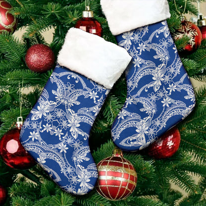 Hawaii Christmas Stocking Polynesian Print Fabric And Flower Blue