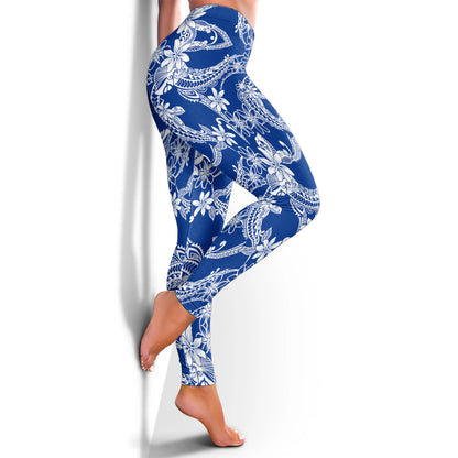Hawaii Legging Polynesian Print Fabric And Flower Blue