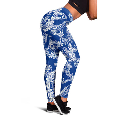 Hawaii Legging Polynesian Print Fabric And Flower Blue