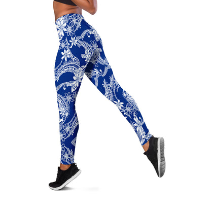 Hawaii Legging Polynesian Print Fabric And Flower Blue