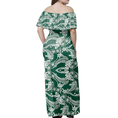 Polynesian Woman Off Shoulder Long Dress Polynesian Print Fabric And Flower