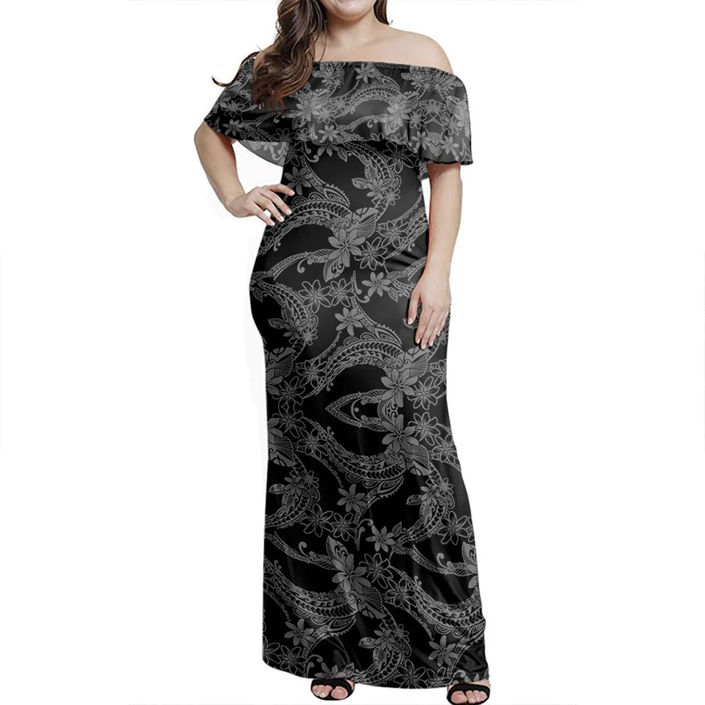 Polynesian Woman Off Shoulder Long Dress Polynesian Print Fabric And Flower