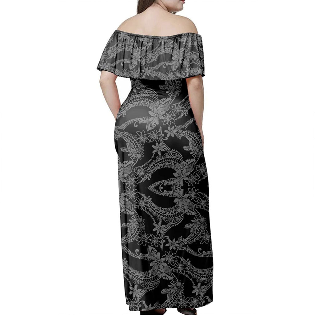 Polynesian Woman Off Shoulder Long Dress Polynesian Print Fabric And Flower