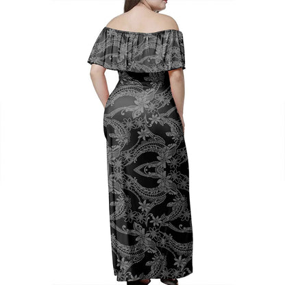Polynesian Woman Off Shoulder Long Dress Polynesian Print Fabric And Flower