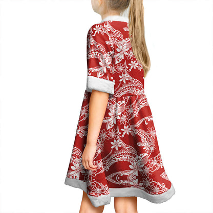 Hawaii Women and Kid Christmas Dress Polynesian Print Fabric And Flower Red