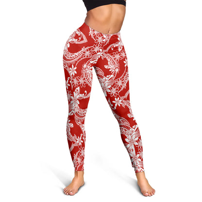 Hawaii Legging Polynesian Print Fabric And Flower Red