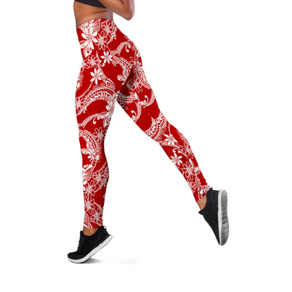 Hawaii Legging Polynesian Print Fabric And Flower Red