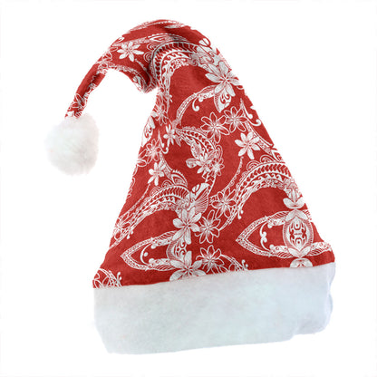 Hawaii Christmas Hat Polynesian Print Fabric And Flower Red