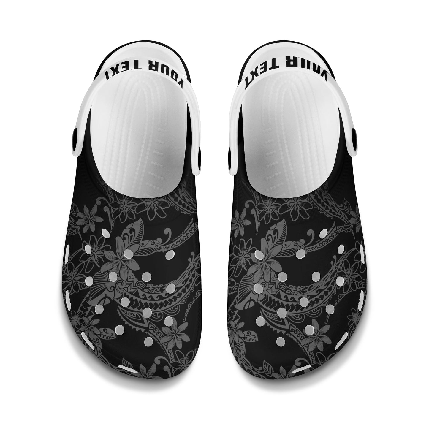 Hawaii Clogs Shoes Custom Text Polynesian Print Fabric And Flower