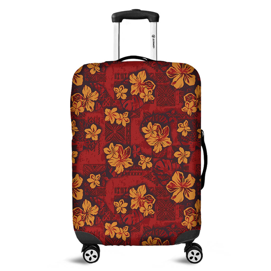 Hawaii Luggage Cover Polynesian Tribal And Hibiscus Vintage Red Gold
