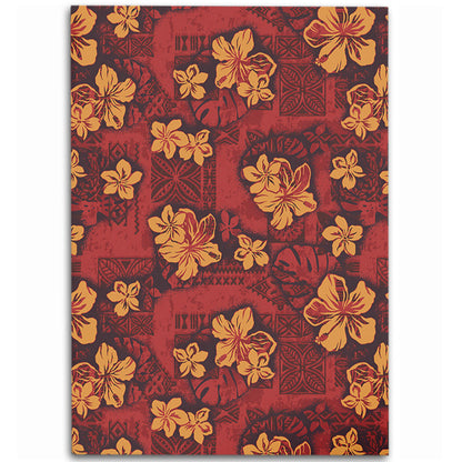 Hawaii Area Rug Polynesian Tribal And Hibiscus Vintage Red Gold