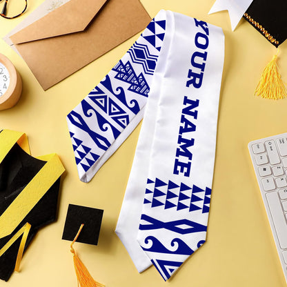 Hawaii Graduation Stole Custom Polynesian Tribal Blue White