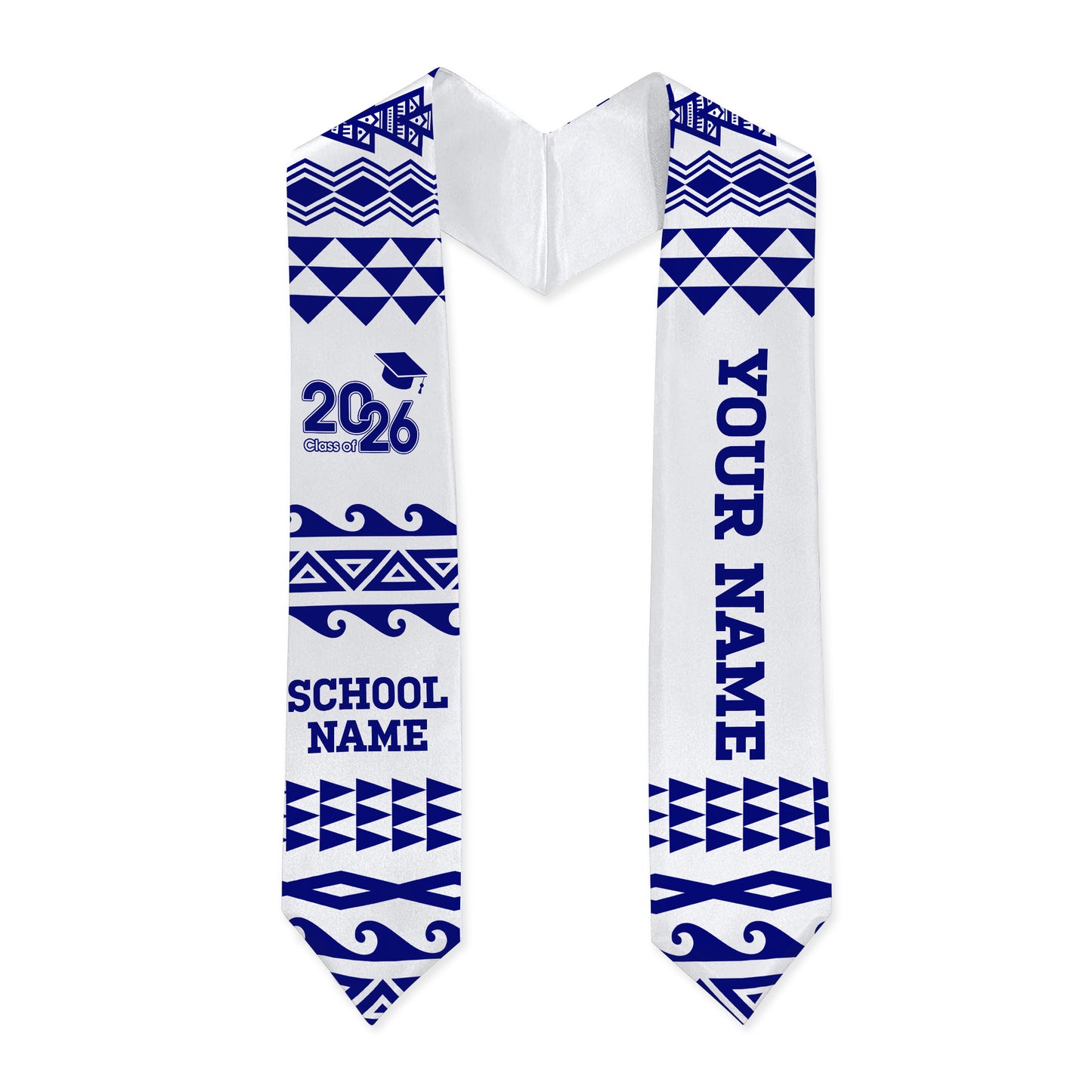Hawaii Graduation Stole Custom Polynesian Tribal Blue White