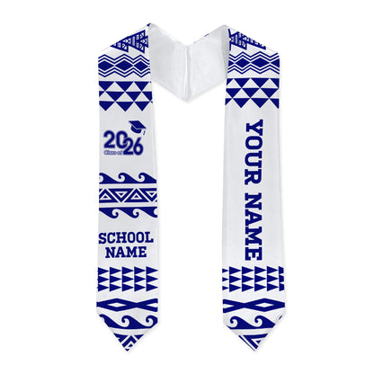 Hawaii Graduation Stole Custom Polynesian Tribal Blue White