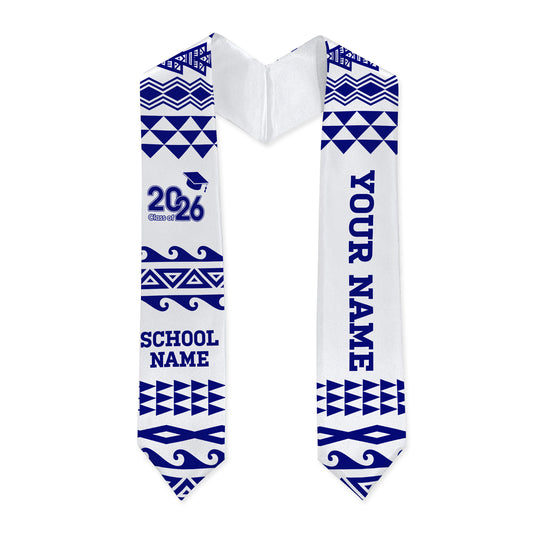 Hawaii Graduation Stole Custom Polynesian Tribal Blue White