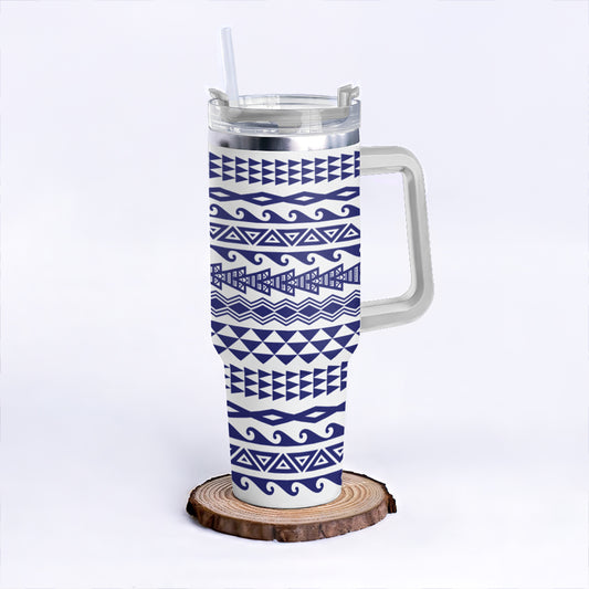 Hawaii 40oz Tumbler Polynesian Tribal Blue White