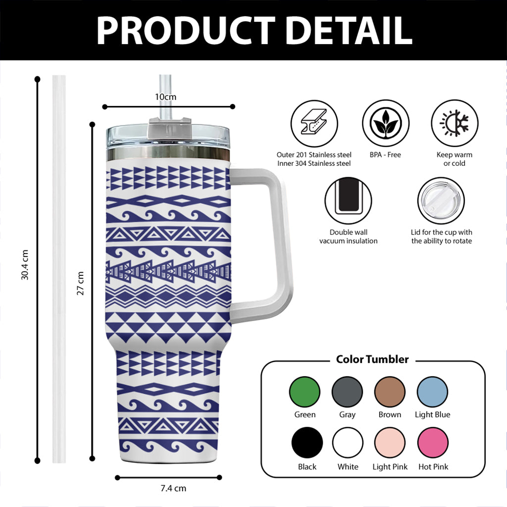 Hawaii 40oz Tumbler Polynesian Tribal Blue White