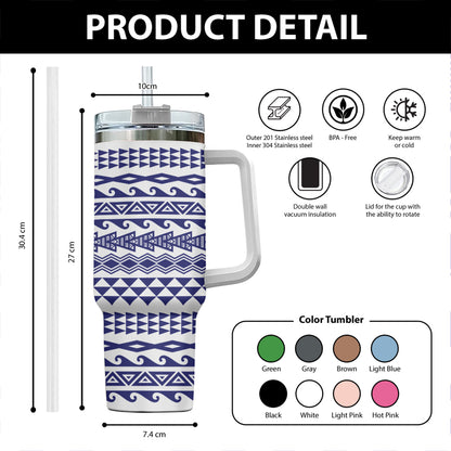 Hawaii 40oz Tumbler Polynesian Tribal Blue White