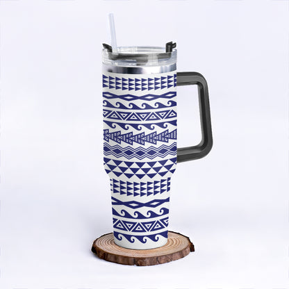 Hawaii 40oz Tumbler Polynesian Tribal Blue White