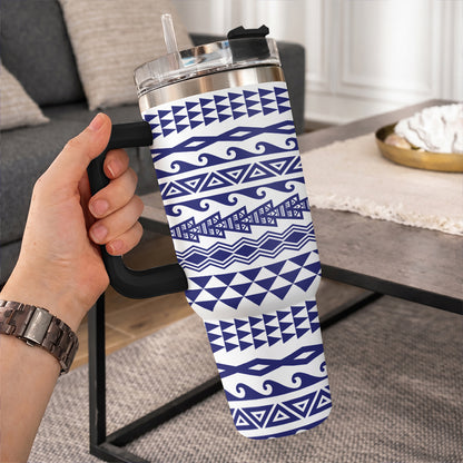 Hawaii 40oz Tumbler Polynesian Tribal Blue White