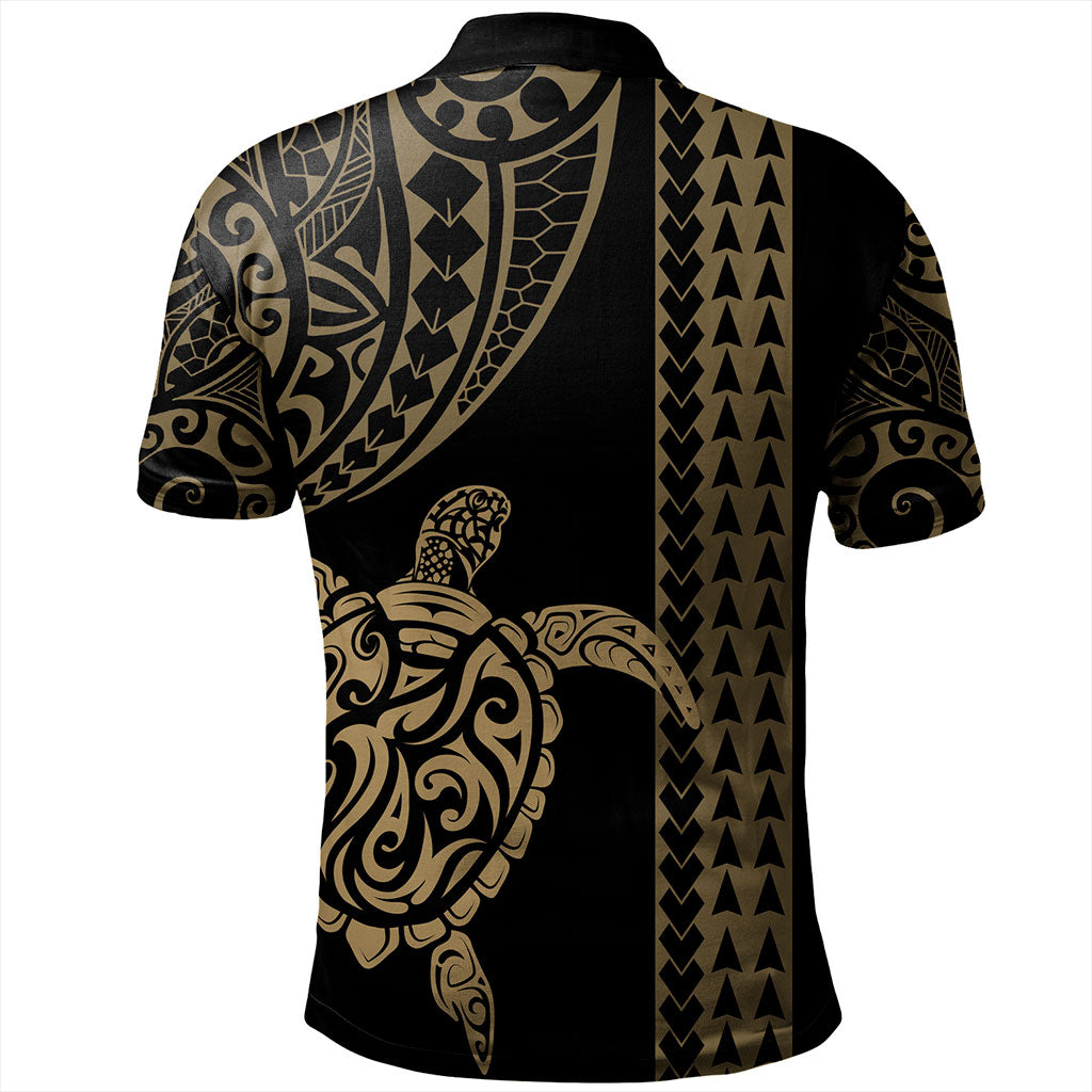 Hawaii Polo Shirt Polynesian Tribal Turtle Gold