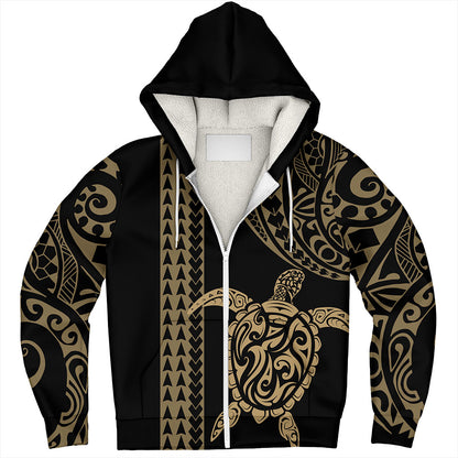 Hawaii Sherpa Hoodie Polynesian Tribal Turtle Gold
