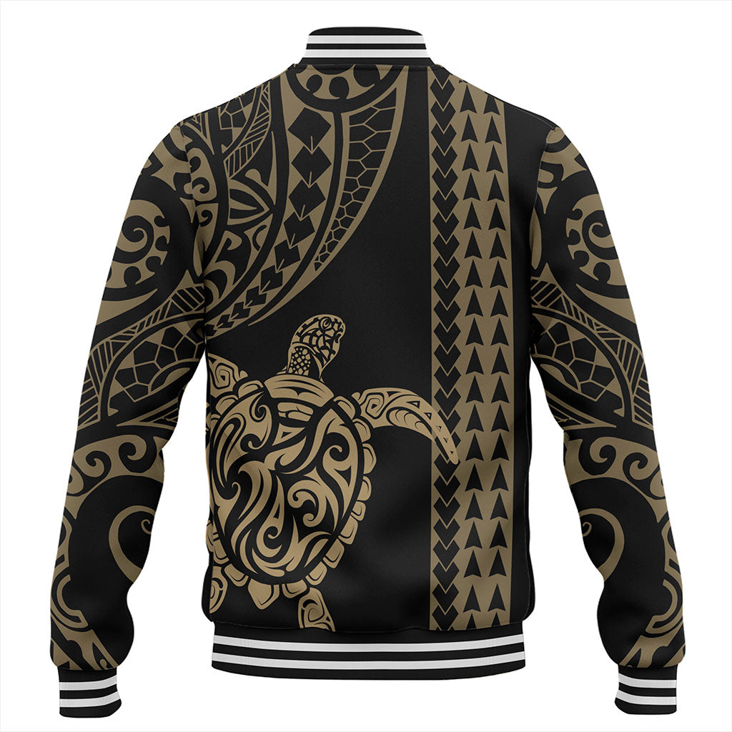 Hawaii Baseball Jacket Polynesian Tribal Turtle Gold