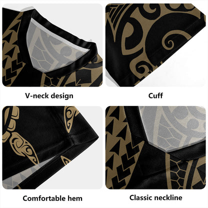 Hawaii Rugby Jersey Polynesian Tribal Turtle Gold