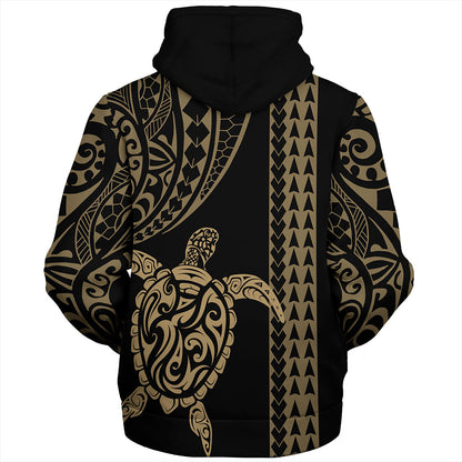Hawaii Sherpa Hoodie Polynesian Tribal Turtle Gold