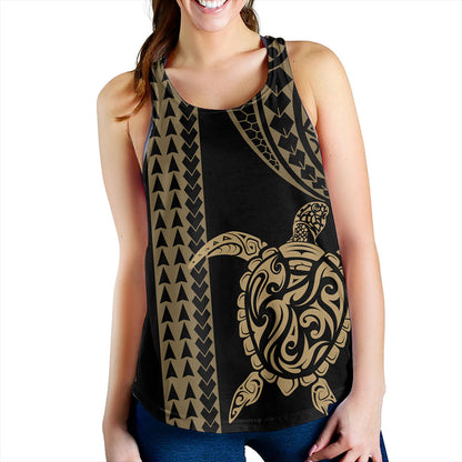 Hawaii Women Tank Polynesian Tribal Turtle Gold