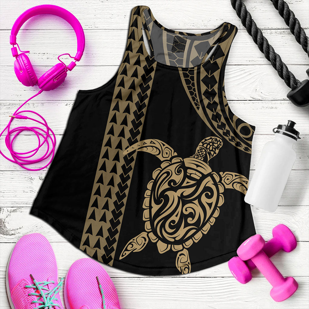 Hawaii Women Tank Polynesian Tribal Turtle Gold