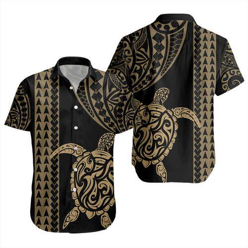 Hawaii Short Sleeve Shirt Polynesian Tribal Turtle Gold