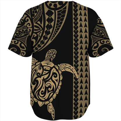 Hawaii Baseball Shirt Polynesian Tribal Turtle Gold