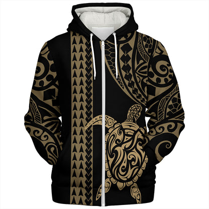 Hawaii Sherpa Hoodie Polynesian Tribal Turtle Gold