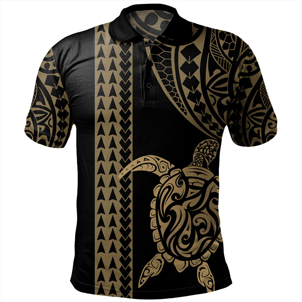 Hawaii Polo Shirt Polynesian Tribal Turtle Gold