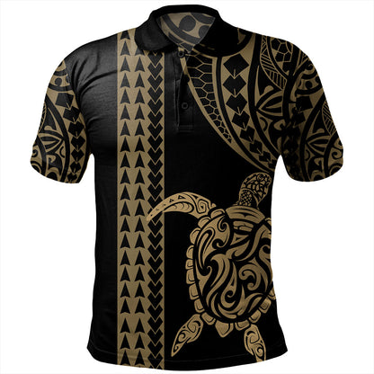Hawaii Polo Shirt Polynesian Tribal Turtle Gold