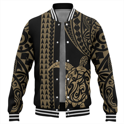 Hawaii Baseball Jacket Polynesian Tribal Turtle Gold