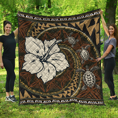 Polynesian Turtle Retro Style Premium Quilt