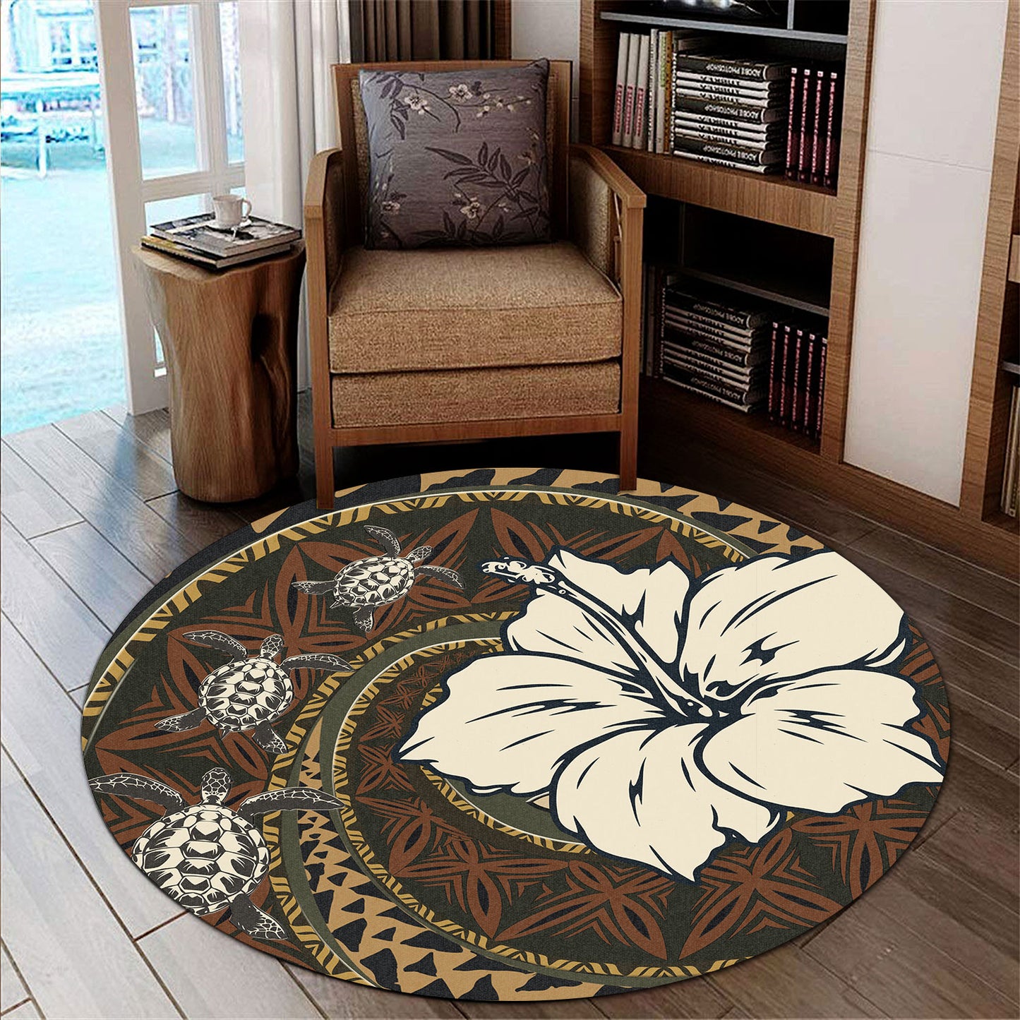 Polynesian Turtle Retro Style Round Rug