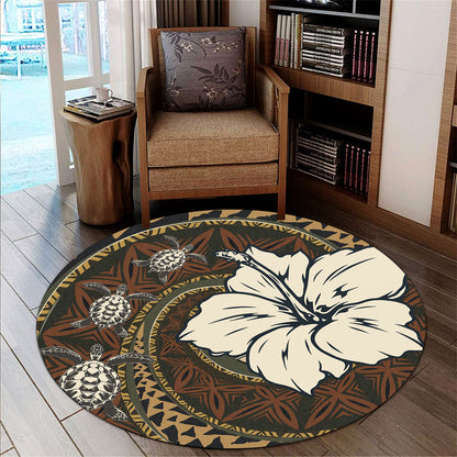 Polynesian Turtle Retro Style Round Rug