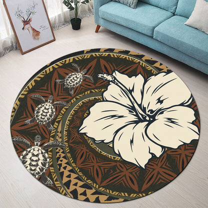 Polynesian Turtle Retro Style Round Rug