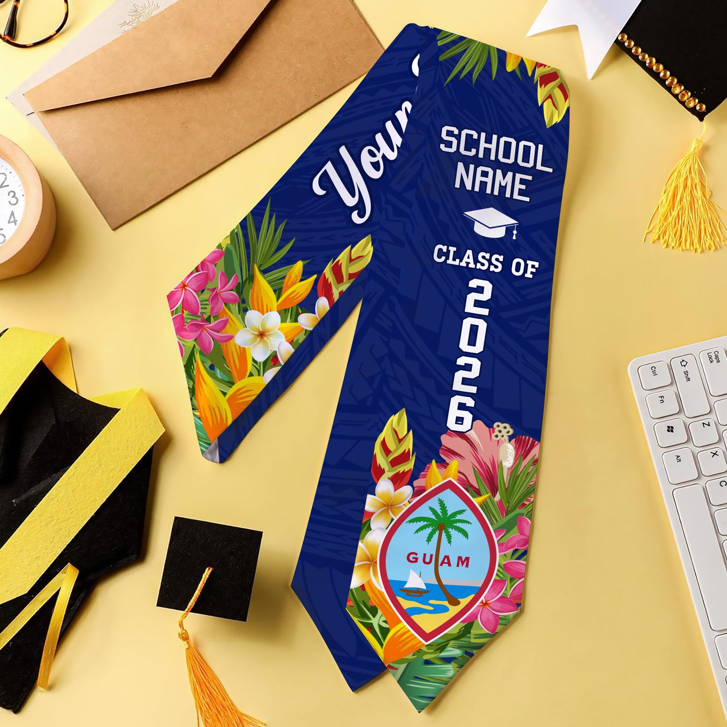Guam Graduation Stole Custom Polynesian Tribal Tropical Leaves
