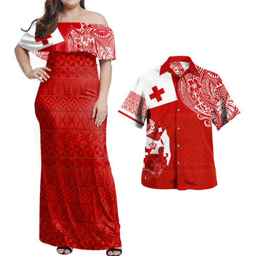 Tonga Combo Dress And Shirt Polynesian Flag With Coat Of Arms