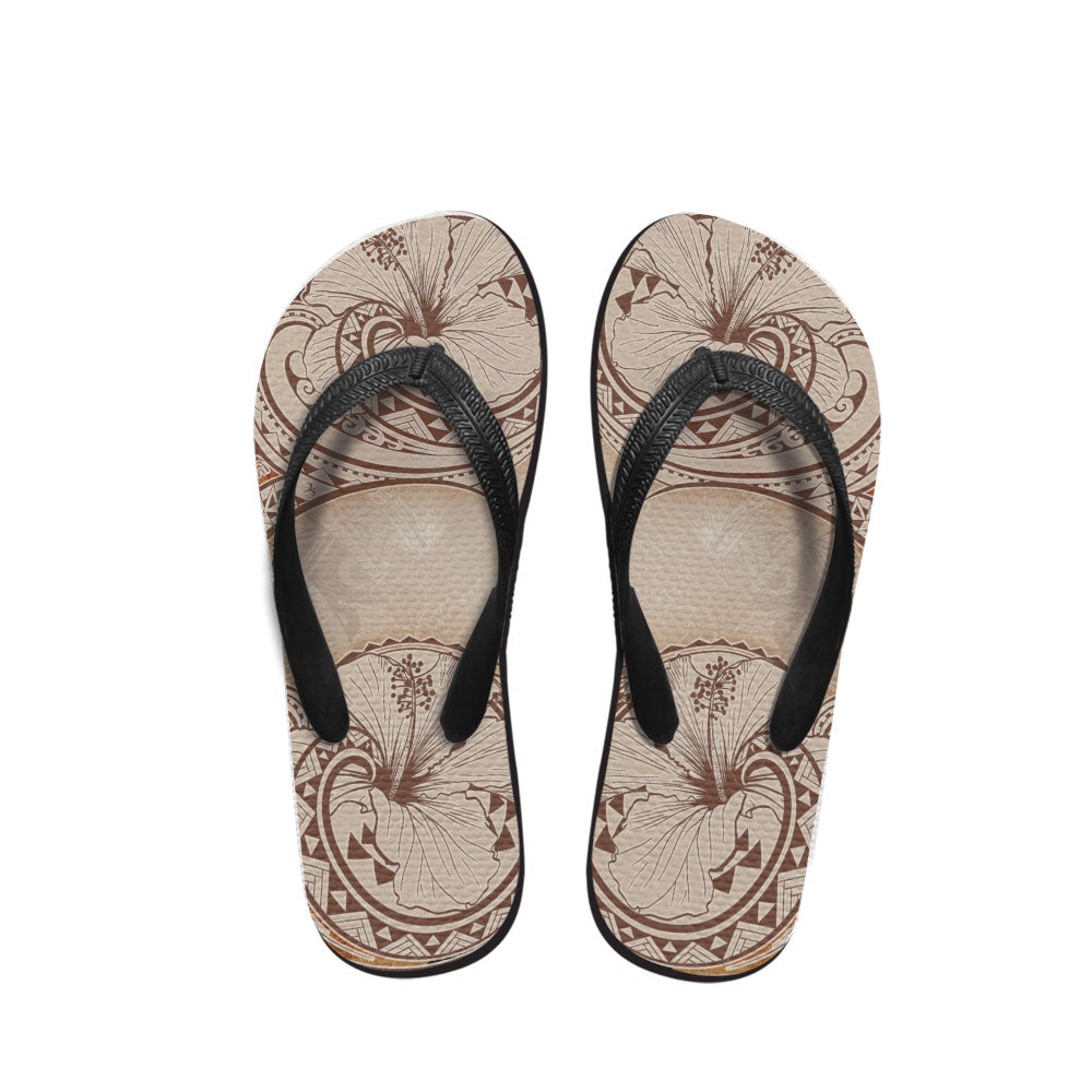 Polynesian Flip Flop - Polynesian Hibiscus Flowers Vintage Style