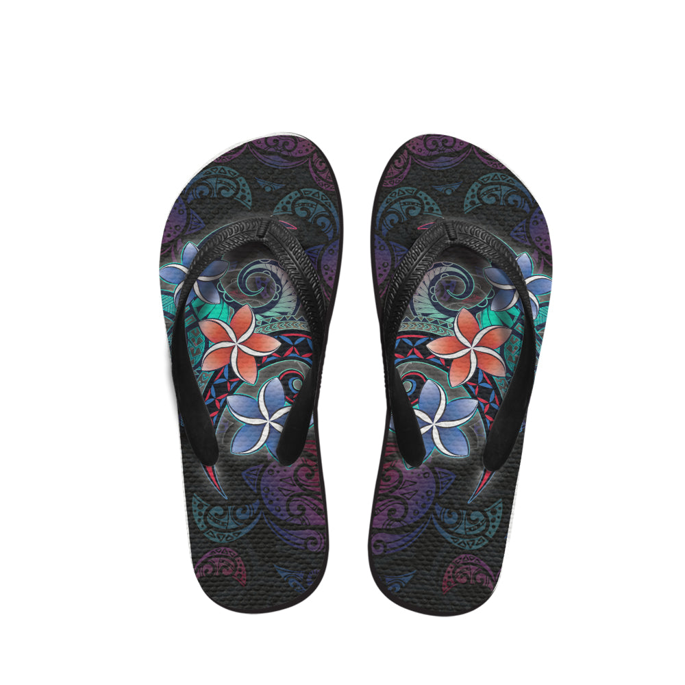 Polynesian Flip Flop - Polynesian Plumeria Flowers Style
