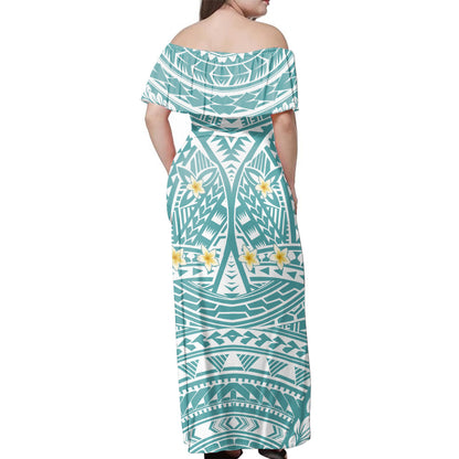 Polynesian Woman Off Shoulder Long Dress Little Plumeria